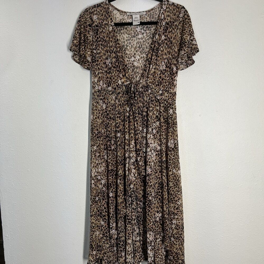 American Rag Enty Cie Leopard Print Midi Dress W/ Tie Waist Size M